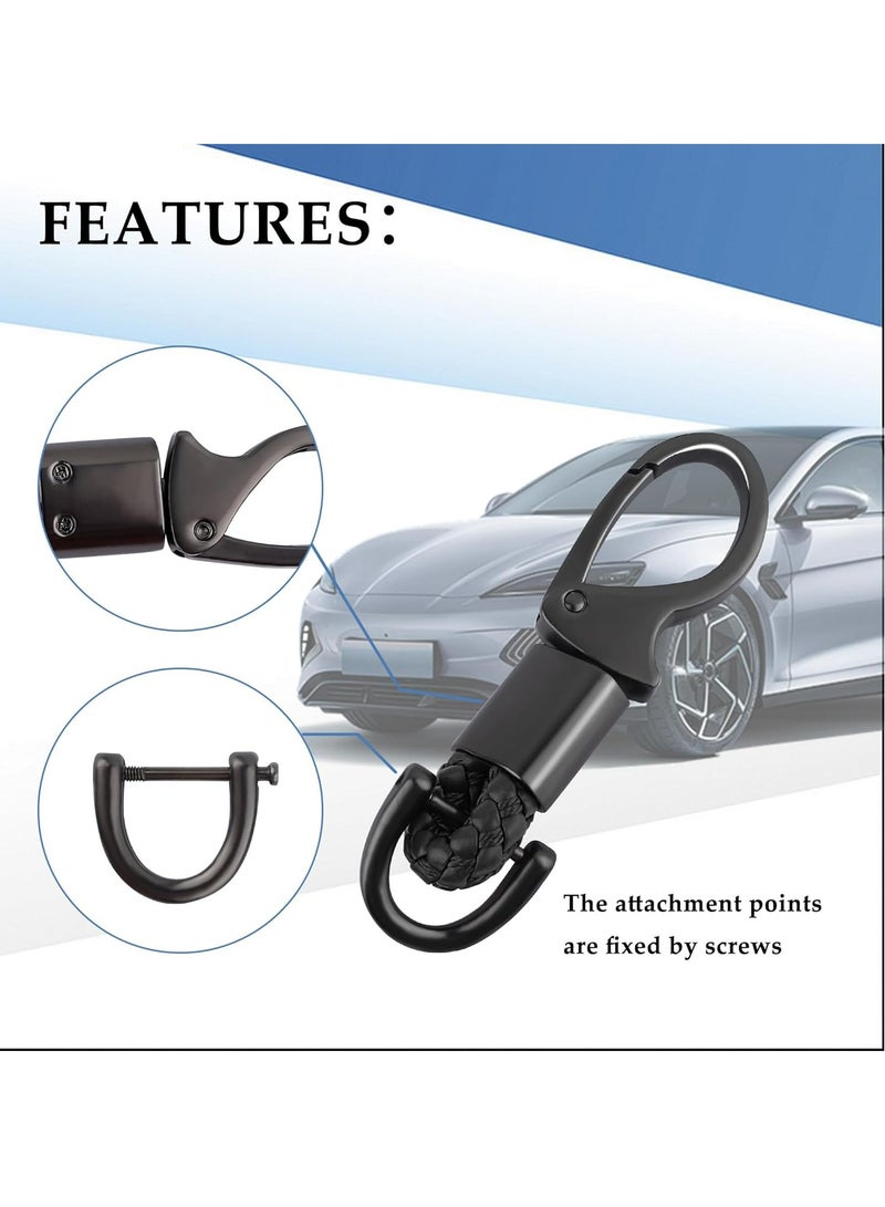 أوزيغالور سلسلة مفاتيح سيارة، سلسلة مفاتيح جلدية معدنية للسيارة 2 قطعة مع حلقة D-حلقة ومفكات مفاتيح مقاومة للضياع (أسود/أحمر). - Image 4