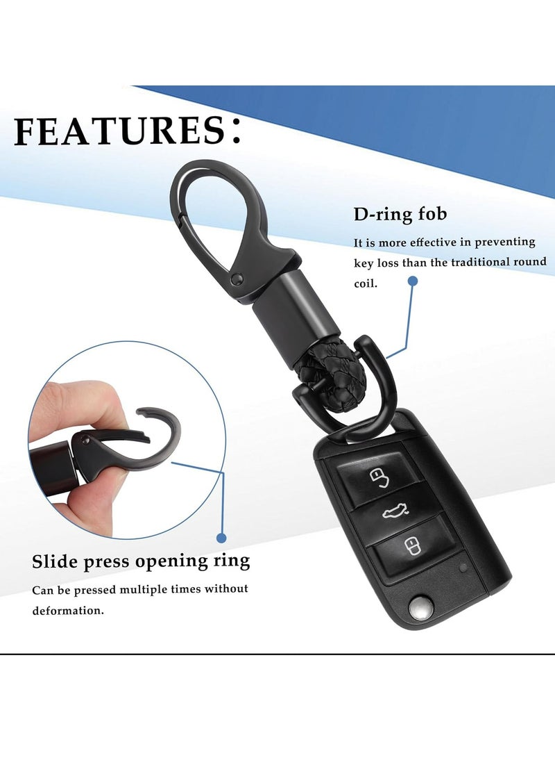 أوزيغالور سلسلة مفاتيح سيارة، سلسلة مفاتيح جلدية معدنية للسيارة 2 قطعة مع حلقة D-حلقة ومفكات مفاتيح مقاومة للضياع (أسود/أحمر). - Image 5