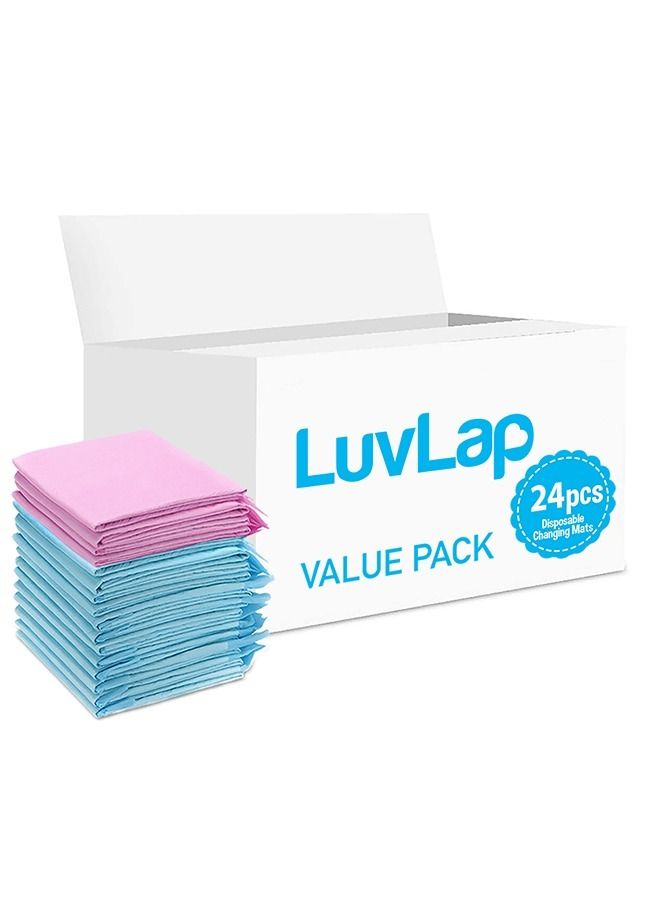 Luvlap Disposable Changing Mats, 24 Counts, Soft Waterproof Mat, Portable Leak Proof Changing Mat, New Mom Leak-Proof Under pad, Mattress Table Protector Pad - Image 1
