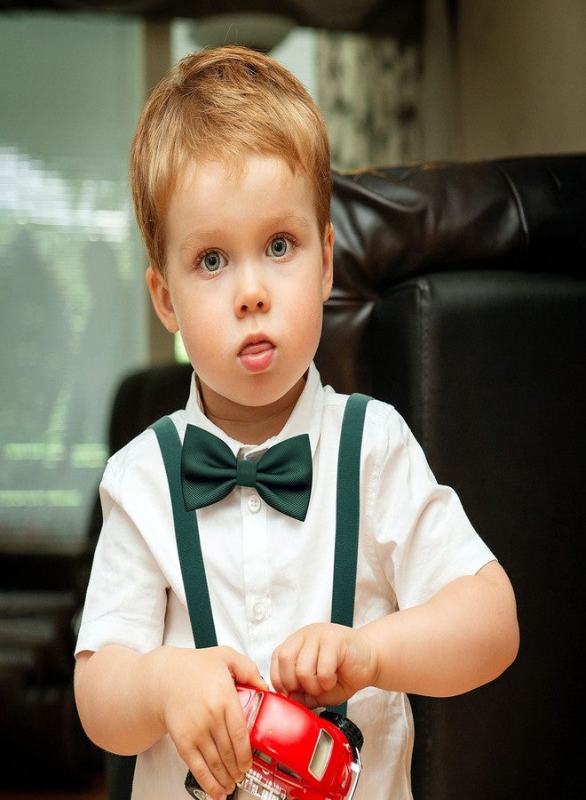 BEWDIO Dark Green Bow Tie and Suspenders Set for Baby Boys, Bowtie and Suspenders with 4 Strong Metal Clips (4-06-1) - Image 2