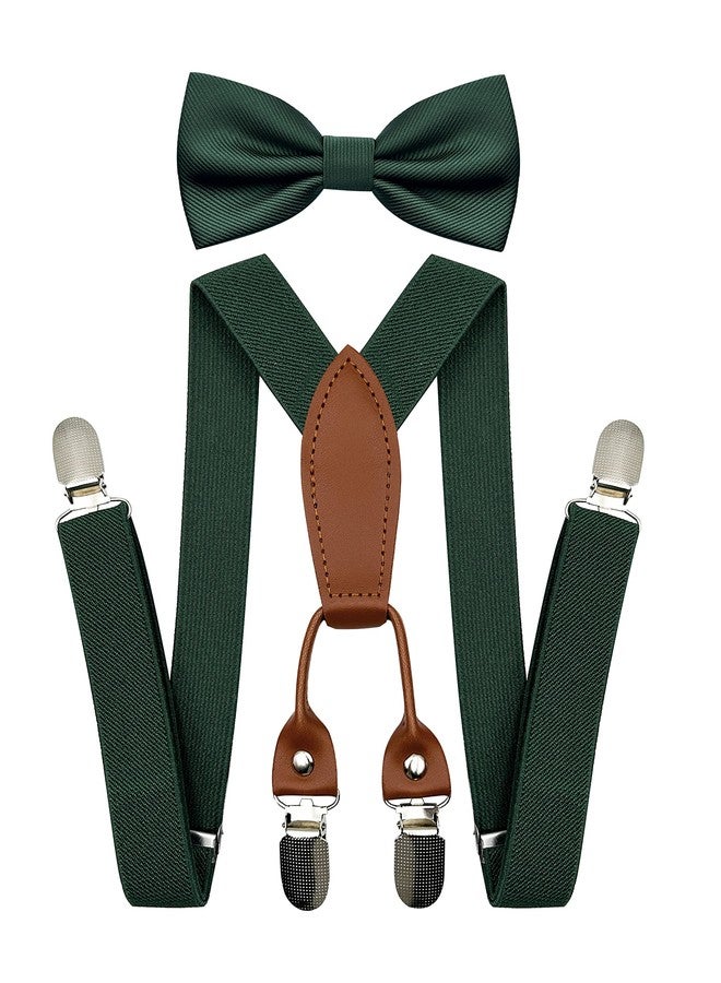 BEWDIO Dark Green Bow Tie and Suspenders Set for Baby Boys, Bowtie and Suspenders with 4 Strong Metal Clips (4-06-1) - Image 1