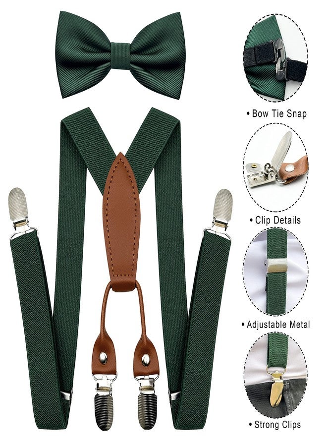 BEWDIO Dark Green Bow Tie and Suspenders Set for Baby Boys, Bowtie and Suspenders with 4 Strong Metal Clips (4-06-1) - Image 3
