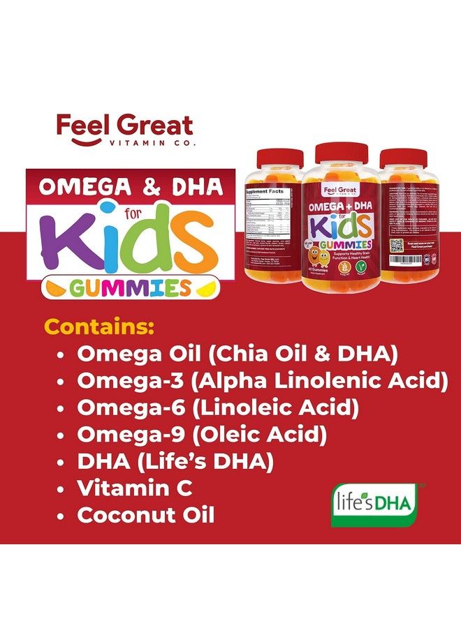 Feel Great Vitamin Co. Complete Dha Gummies For Kids; With Omega 3 6 9 + Dha Vitamin C; Supports Healthy Brain Function Vision & Heart Health; Gluten Free Vegetarian; 60 Gummies