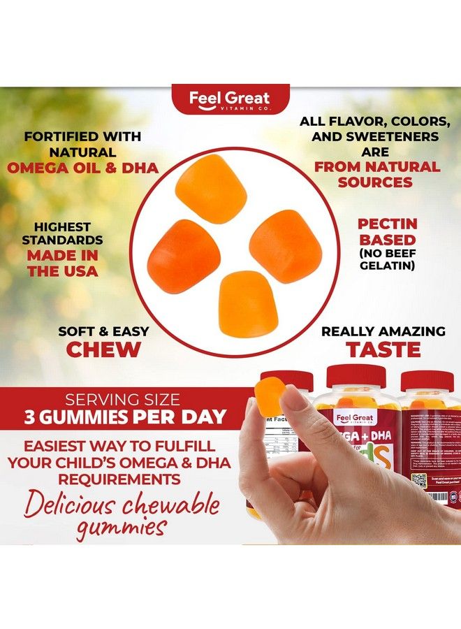 Feel Great Vitamin Co. Complete Dha Gummies For Kids; With Omega 3 6 9 + Dha Vitamin C; Supports Healthy Brain Function Vision & Heart Health; Gluten Free Vegetarian; 60 Gummies