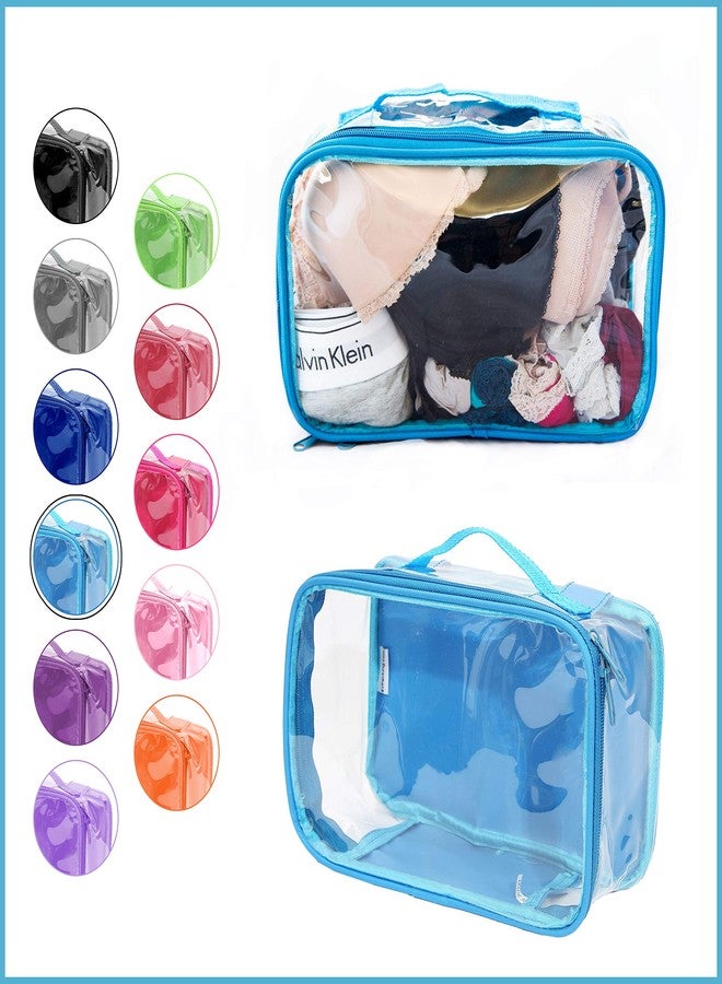 EzPacking Small Clear Travel Packing Cube/See Through PVC Plastic Pouch for Carry On Suitcase, Backpack or Diaper Bag/Transparent Multipurpose Accessories, Makeup & Underwear Organizer w/Handle (Turquoise) - Image 2