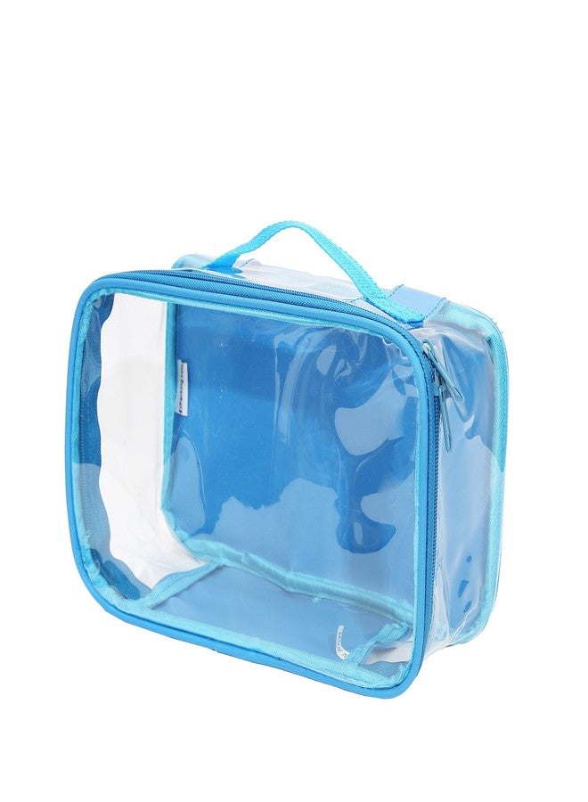 EzPacking Small Clear Travel Packing Cube/See Through PVC Plastic Pouch for Carry On Suitcase, Backpack or Diaper Bag/Transparent Multipurpose Accessories, Makeup & Underwear Organizer w/Handle (Turquoise) - Image 1