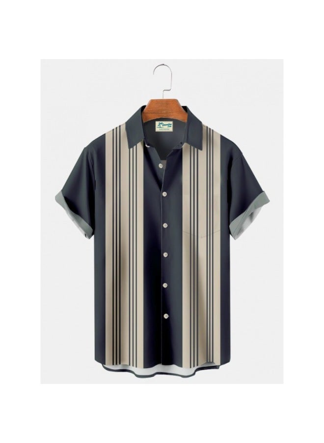 New Hawaiian Beach Shirt For Men 3d Striped Digital Print Men's Shirt