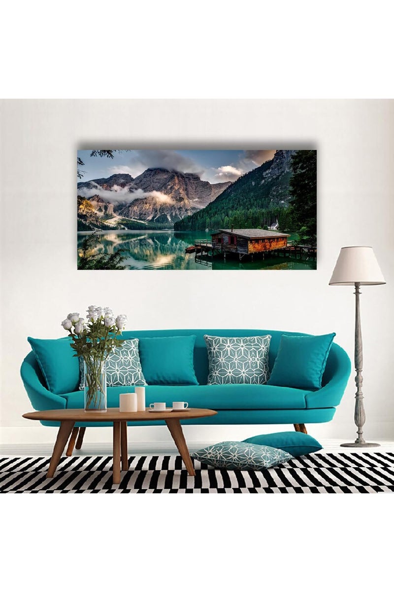 EMODA Green Lake Mountain Large Wall Art Painting Landscape Canvas 60x120 cm Wrap Framed - Image 3