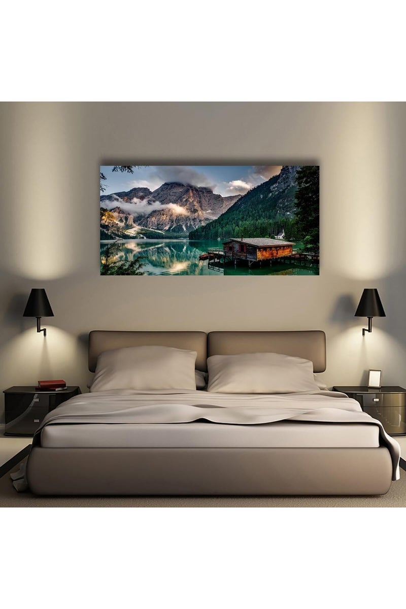 EMODA Green Lake Mountain Large Wall Art Painting Landscape Canvas 60x120 cm Wrap Framed - Image 5