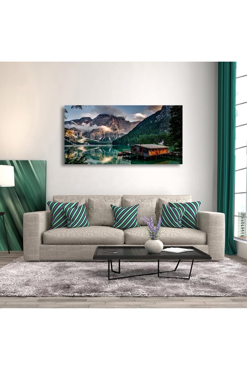 EMODA Green Lake Mountain Large Wall Art Painting Landscape Canvas 60x120 cm Wrap Framed - Image 2