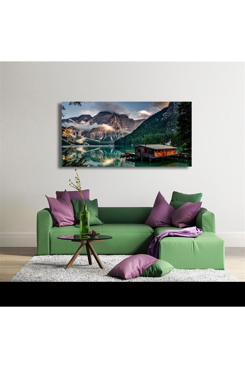 EMODA Green Lake Mountain Large Wall Art Painting Landscape Canvas 60x120 cm Wrap Framed - Image 4