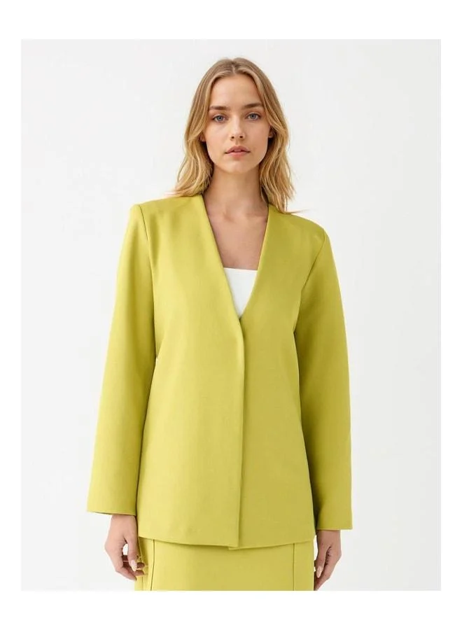 Jimmy Key Olive Green Relaxed Fit Long Sleeve Hidden-Button Knit Jacket.
