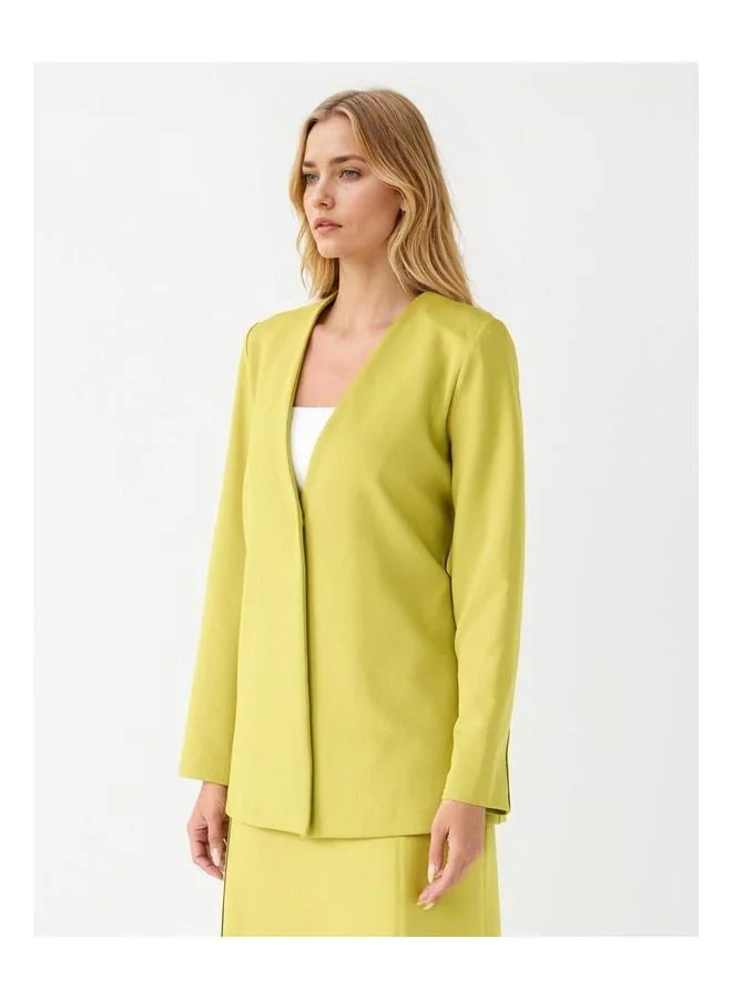 Jimmy Key Olive Green Relaxed Fit Long Sleeve Hidden-Button Knit Jacket.
