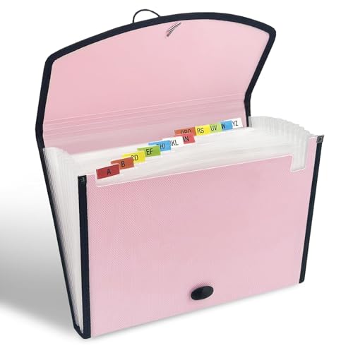H4D 13-Pocket Accordion File Organizer with Mesh Pocket, Expanding File Folder with Tabs, Expandable Document Organizer for Home Office School, Letter Size, Light Pink - Image 2