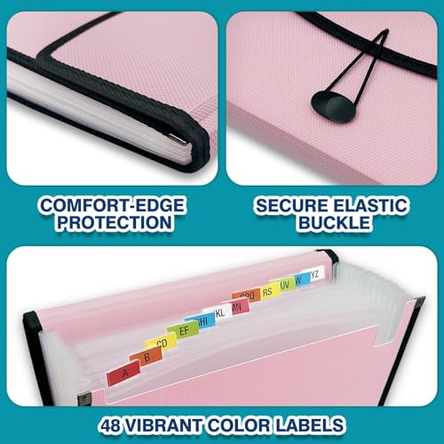 H4D 13-Pocket Accordion File Organizer with Mesh Pocket, Expanding File Folder with Tabs, Expandable Document Organizer for Home Office School, Letter Size, Light Pink - Image 5