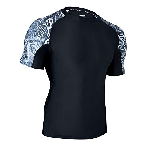 ADOREISM Men's Swim Shirts Short Sleeve Quick-Dry UPF 50+ Sun Protection Compression BJJ Fishing Rash Guard for Men (Mess Black, M) - Image 3