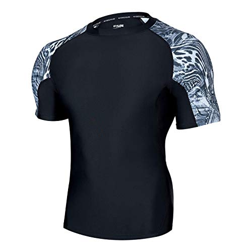 ADOREISM Men's Swim Shirts Short Sleeve Quick-Dry UPF 50+ Sun Protection Compression BJJ Fishing Rash Guard for Men (Mess Black, M) - Image 1