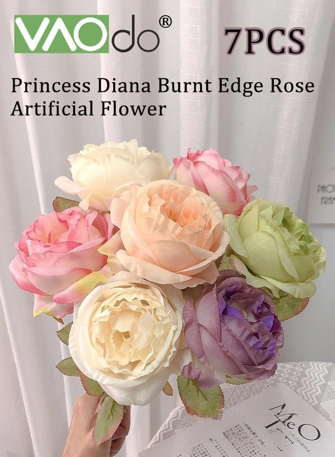 فاو دو 7 قطع من الزهور الاصطناعية، باقة زهور ورد مزيفة مختلطة، ورود حريرية ملونة، تنسيقات زهور صناعية لتزيين حفلات الزفاف المنزلية - Image 1