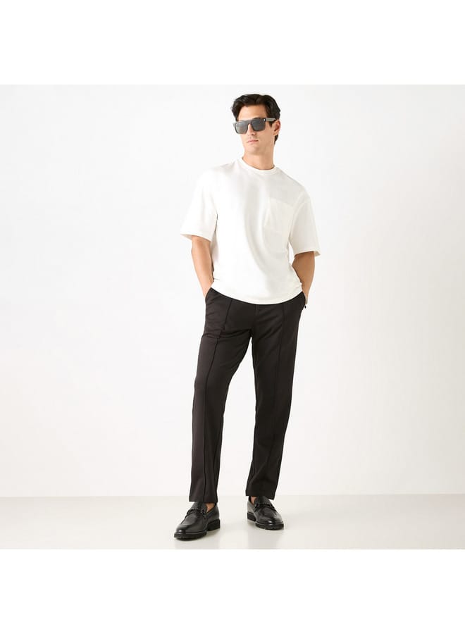 Iconic Iconic Solid Slim Fit Trousers with Pockets  - Image 2