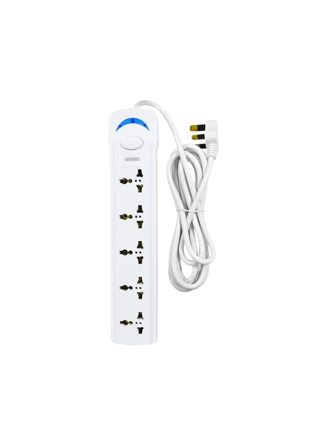 Unipower مأخذ الطاقة Unipower EX-1701 مع 5 مآخذ و سلك تمديد بطول 3 متر، أبيض - Image 3