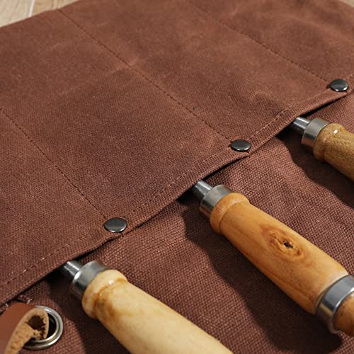 Denifiter Heavy Duty 16 OZ Waxed Canvas Wrench Roll Tool Pouch with 4 Pockets – Multi-Purpose Tool Bag for Storage & Organization (Brown) - Image 2