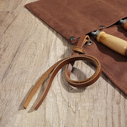 Denifiter Heavy Duty 16 OZ Waxed Canvas Wrench Roll Tool Pouch with 4 Pockets – Multi-Purpose Tool Bag for Storage & Organization (Brown) - Image 4
