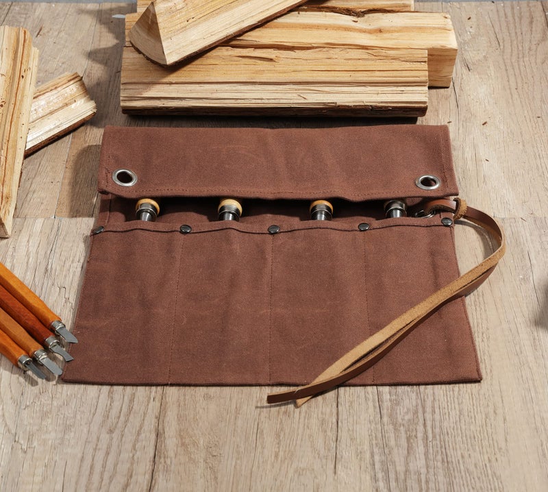 Denifiter Heavy Duty 16 OZ Waxed Canvas Wrench Roll Tool Pouch with 4 Pockets – Multi-Purpose Tool Bag for Storage & Organization (Brown) - Image 5