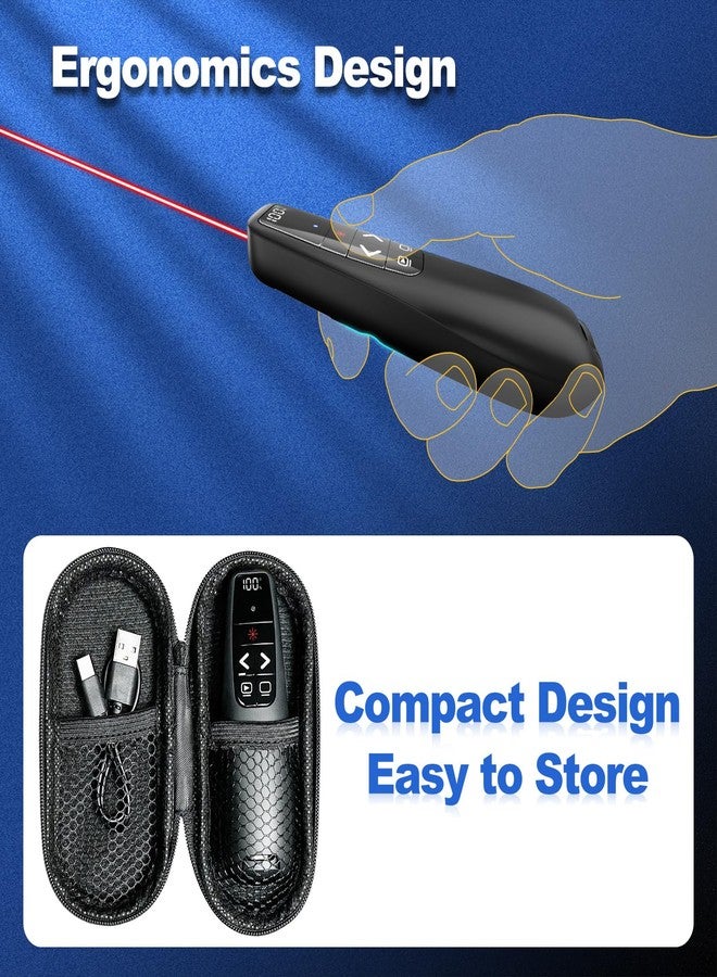 UBUYONE Wireless Presentation Clicker with Red Pointer, Power Smart Digital Display PowerPoint Presenter Remote, Rechargeable USB C A Google Slide Advancer for Mac Laptop PC Computer Keynote - Image 3