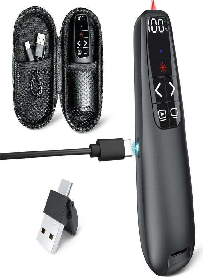 UBUYONE Wireless Presentation Clicker with Red Pointer, Power Smart Digital Display PowerPoint Presenter Remote, Rechargeable USB C A Google Slide Advancer for Mac Laptop PC Computer Keynote - Image 1
