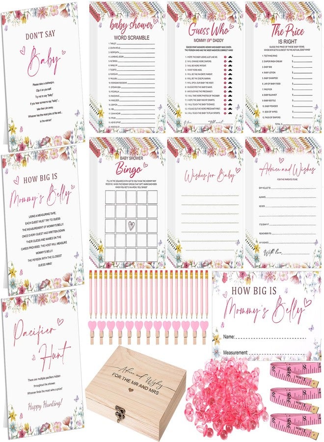 Anglechic Baby Shower Games 8 Games Floral Theme Baby Shower Bingo, Price is Right, Guess Who Mommy or Daddy, Word Scramble Fun and Easy to Play Game Activity for Party Favors - Image 1