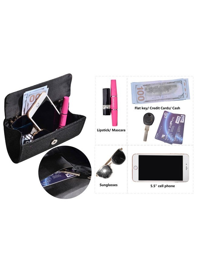 Outrip Women'S Evening Bag Clutch Purse Glitter Party Wedding Handbag With Chain (Black) - Image 2