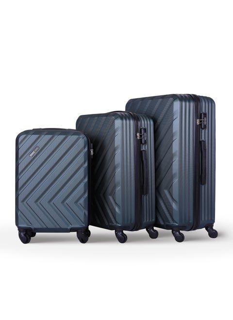 Chevron Set of 3 ABS Hard Case Luggage Trolley Bag with 4 Spinner Wheels & Lock – Army Green (Small, Medium & Large)