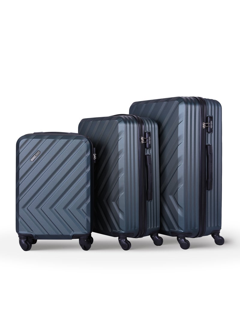 PARAJOHN - Chevron Set of 3 ABS Hard Case Luggage Trolley Bag with 4 Spinner Wheels & Lock – Army Green (Small, Medium & Large) - Image 1