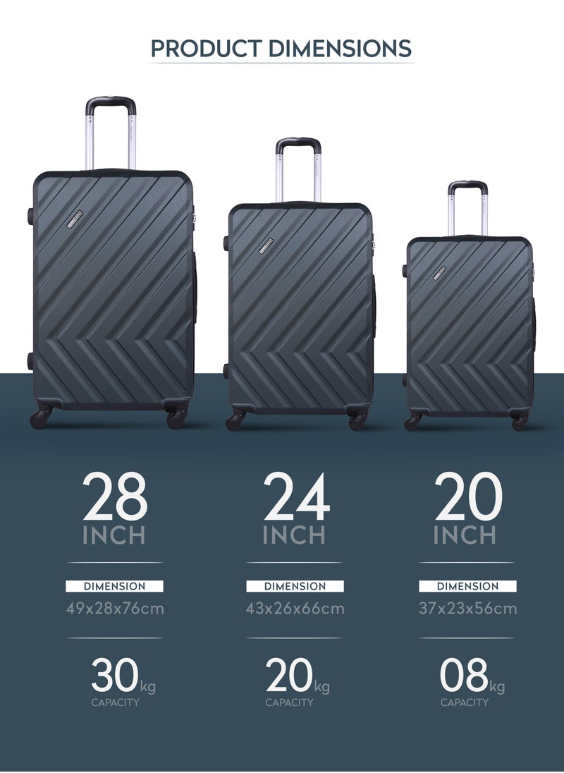 PARAJOHN - Chevron Set of 3 ABS Hard Case Luggage Trolley Bag with 4 Spinner Wheels & Lock – Army Green (Small, Medium & Large) - Image 1