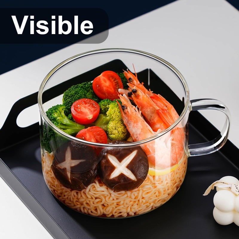 Baalaka Ramen Bowls Microwavable, Glass Soup Bowls With Handles, 34oz/1000ml Soup Mug With lid, Use-Friendly Ramen Bowl Set With Chopsticks - Image 2
