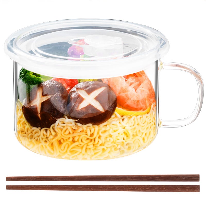 Baalaka Ramen Bowls Microwavable, Glass Soup Bowls With Handles, 34oz/1000ml Soup Mug With lid, Use-Friendly Ramen Bowl Set With Chopsticks - Image 1