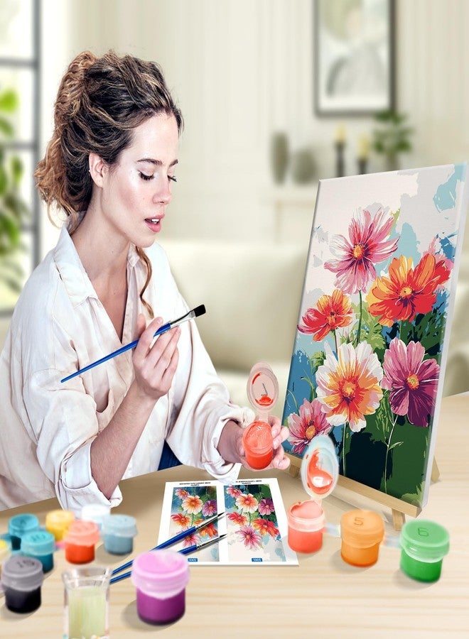 JOOZ Flowers Paint by Numbers Kit for Adults with Frame, DIY Flower Paint by Number with Easel, Adult Paint by Number Kits on Canvas Floral for Wall Decor 8 x 12 Inch - Image 4