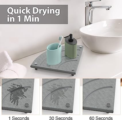 Kitwe Corner Sink Caddy Instant Dry Sink Tray Kitchen Sink Organizer Diatomaceous Earth Sponge Dispenser Holder Fast Drying Stone Rack for Kitchen Bathroom Counter Decor Gray - Image 5