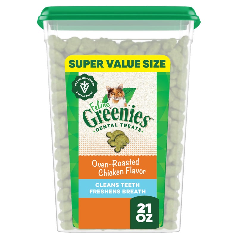 Greenies Feline Veterinarian-Recommended Adult Natural Dental Cat Treats, Oven Roasted Chicken Flavor, 21 oz. Tub - Image 1