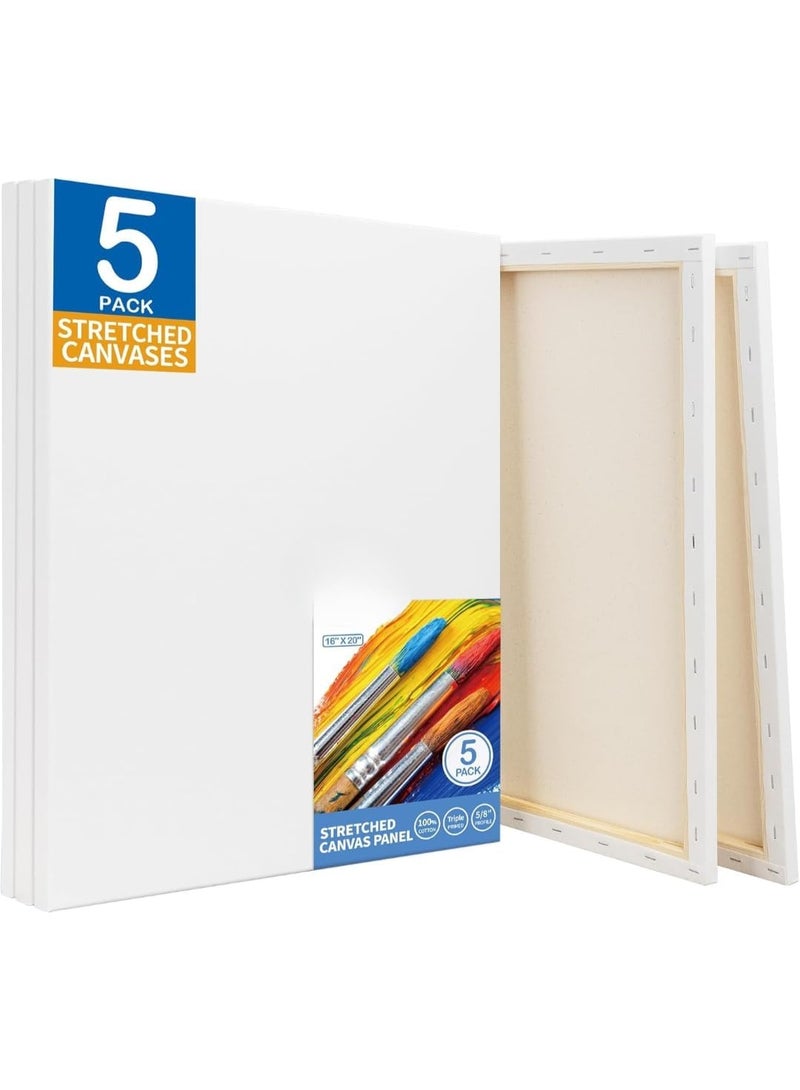 سلاسة طقم SLASA من 5 لوحات قماشية بيضاء مشدودة – 16 × 20 بوصة (40.6 × 50.8 سم)، سمك 5/8 بوصة، قماش قطن 100% معالج للرسم بالأكريليك والزيت والغواش والتيمبرا – مجموعة كبيرة للقماش الفني بقيمة ممتازة - Image 1