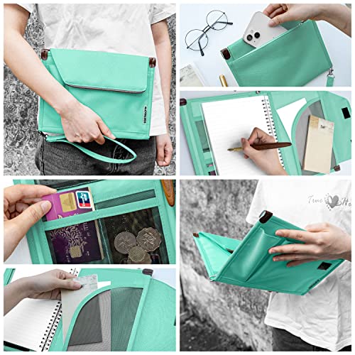Mayplous A5 Conference Folder Business Organiser Bag Notepad Carrying Case Document Case A5 Portfolio Organiser Portfolio Binder with Zip (Mint Green) - Image 5