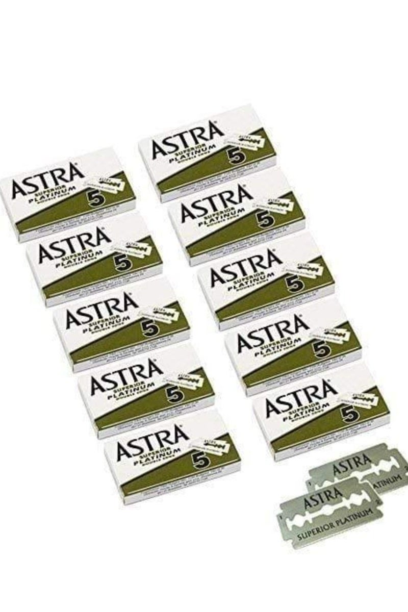 أسترا ماكينة حلاقة بلاتينيوم ذات حافة مزدوجة، 5 قطع (عبوة من 10 قطع)