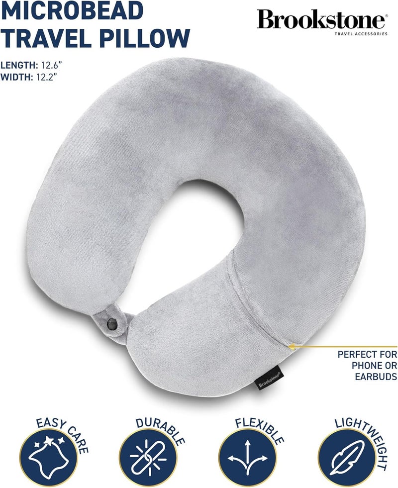 Brookstone وسادة سفر خفيفة الوزن ورقيقة للرقبة والرأس مع جيب للهاتف أو سماعات الرأس، رمادي - Image 2