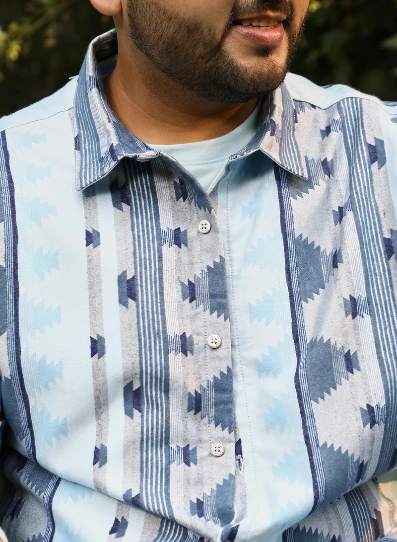 Instafab Plus  Instafab Plus Men's Steel Blue Geometric-Alaska Jacquard Shirt | Spread Collar , Long Cuffed Sleeves , Button Closure , Curved Hemline | Geometric Jacquard Cotton Material For Street & Casual Wear for Men | Best Price UAE