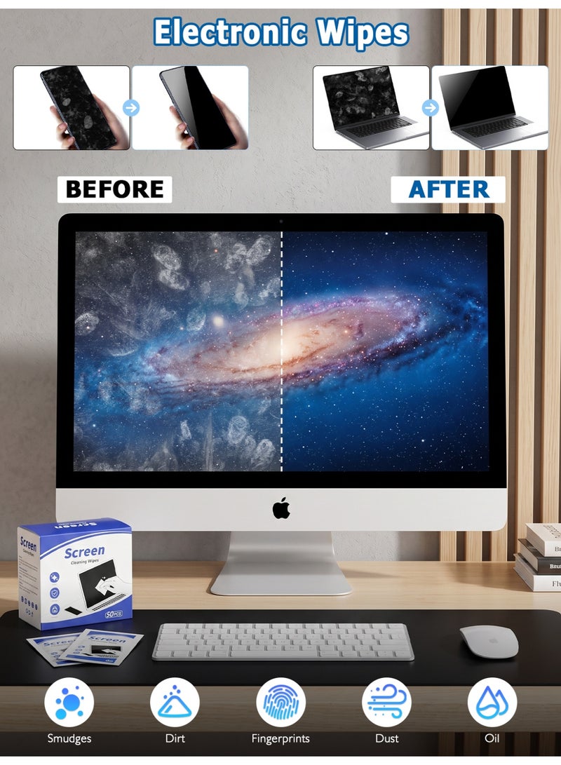 Naxifly 50 Pcs Screen Cleaning Wipes,ndividually Wrapped Pre-Moistened Wipes,Streak-Free Gentle Cleaner for Phone,Laptop,Tablet,Monitor,Camera LCD Screens,Portable Electronic Cleaner - Image 3