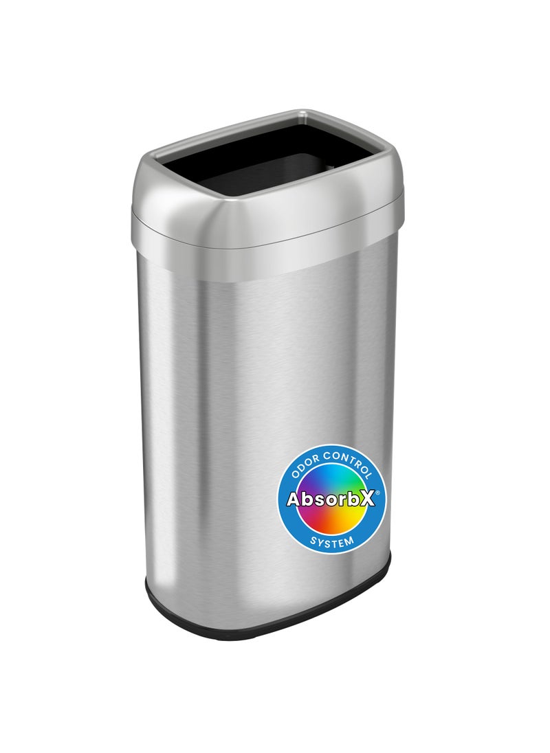 iTouchless iTouchless 16 Gallon Oval Open Top Trash Can and Recycle Bin with Dual AbsorbX Odor Filters Slim SpaceSaving Large Capacity Commercial Grade for Home Office Garage Business Stainless Steel 