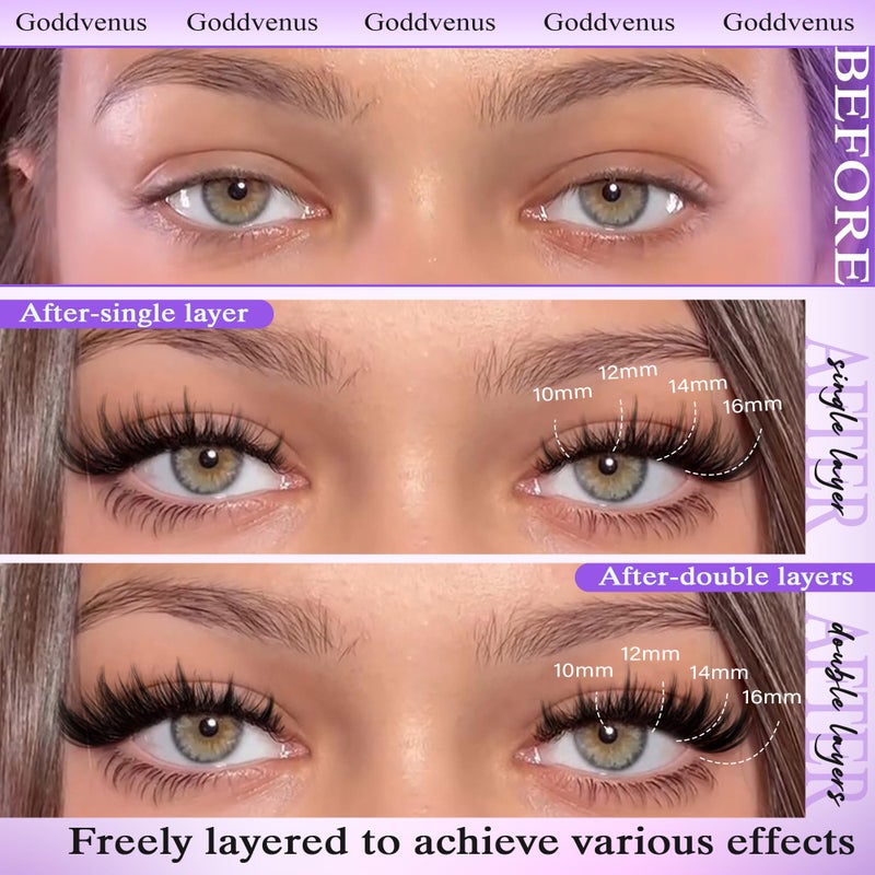 Goddvenus Manga Lash Cluster Kit Wispy Lashes Clusters Fluffy Eyelash Clusters Upturned Foxy Cluster Eyelash Extensions Kit D Curl Fairy Eyelash Extension Kit 10-16mm Individual Lashes Kit - Image 5