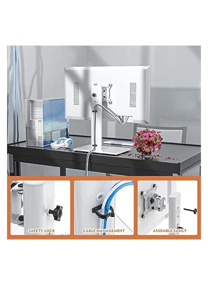 erorex - Single LCD Computer Monitor Free-Standing Desk Stand Riser for 13 inch to 32 inch Screen with Swivel, Height Adjustable, Rotation, Holds One Screen up to 35kgs white - Image 1