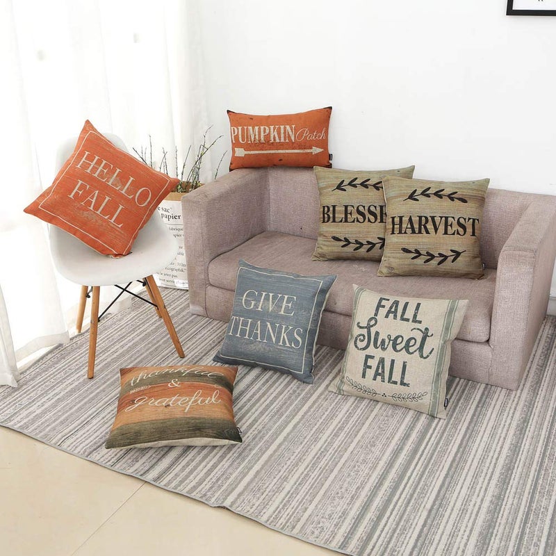 TRENDIN Decorative Throw Pillow Cover 18x18 inch Wooden Plank Orange Hello Fall Cushion Case Square Shape PL340TR - Image 2