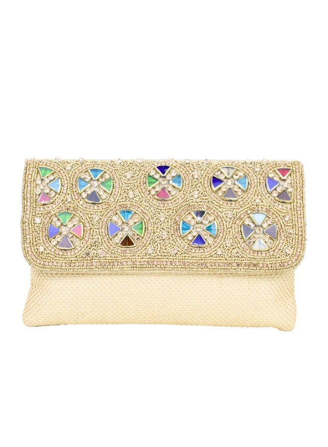 Dollar's Fashion Jute Clutch for Women JF322, Eco Friendly Handbag, Stylish Evening Party Purse, Mini Bag for Wedding, Beach, Casual and Formal Use, Lightweight with Secure Closure (Gold) - Image 1